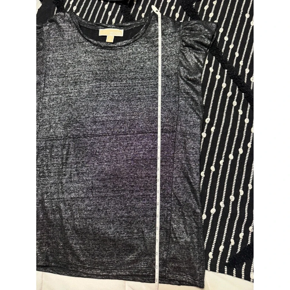 Michael Kors Womens Metallic Silver Black Linen Flutter Sleeve Top XS